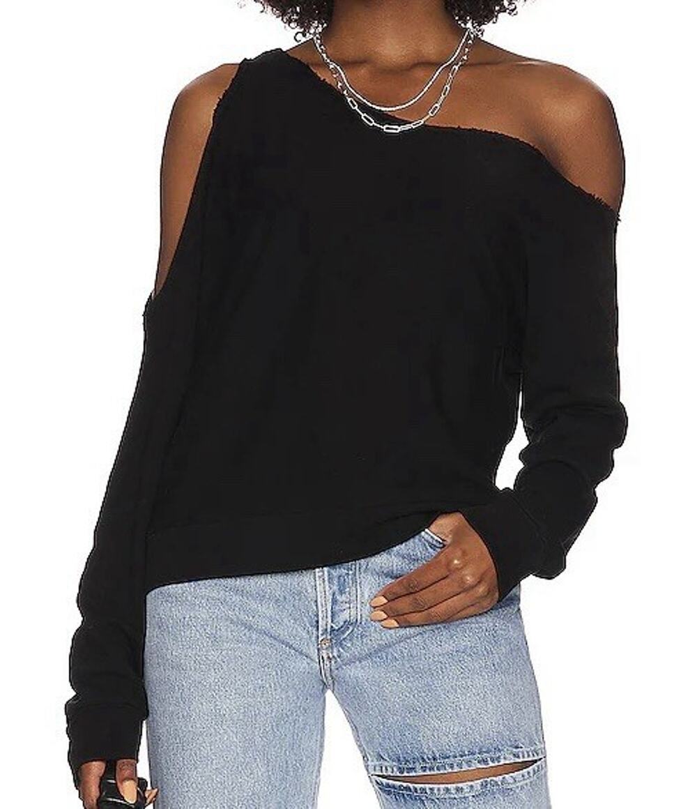 Revolve Lanston One Shoulder Pullover Cotton Tencel Long Sleeve Top Womens Small